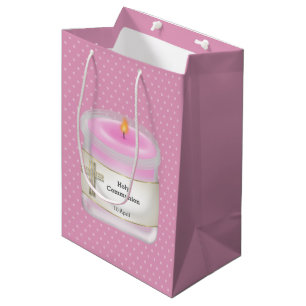 Christening candles girl * choose background colou medium gift bag
