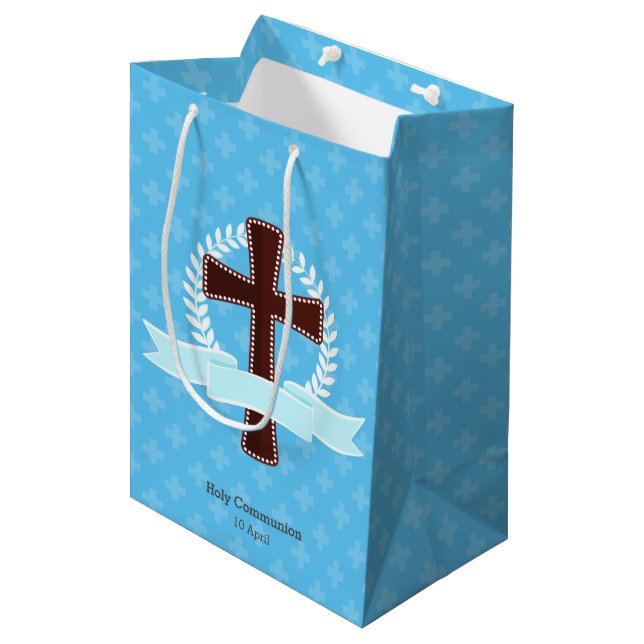 Christening * choose background colour medium gift bag (Front Angled)