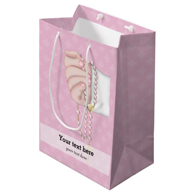 Christening * choose background colour medium gift bag (Front Angled)
