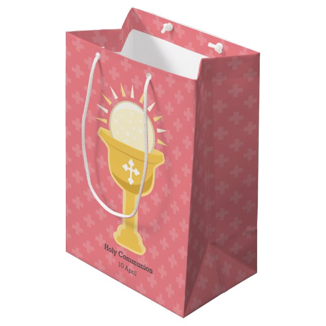 Christening * choose background colour medium gift bag (Front Angled)