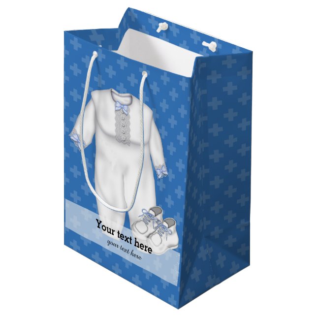 Christening * choose background colour medium gift bag (Front Angled)