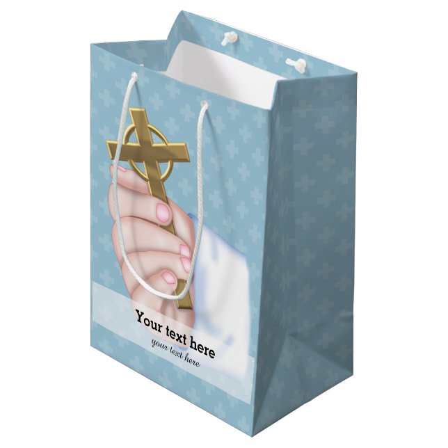 Christening * choose background colour medium gift bag (Front Angled)