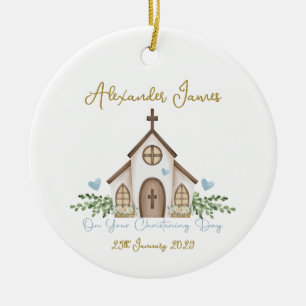 Christening Church Eucalyptus Leaves Photo Ceramic Tree Decoration