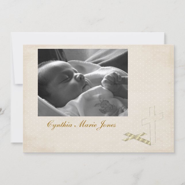 Christening Cream Cross Invitation (Front)