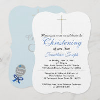 Christening Cross Blue Grey Baby Boy Rattle 
