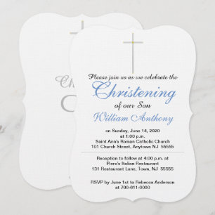 Christening Cross Blue Invitations