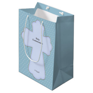 Christening cross boy * choose background colour medium gift bag
