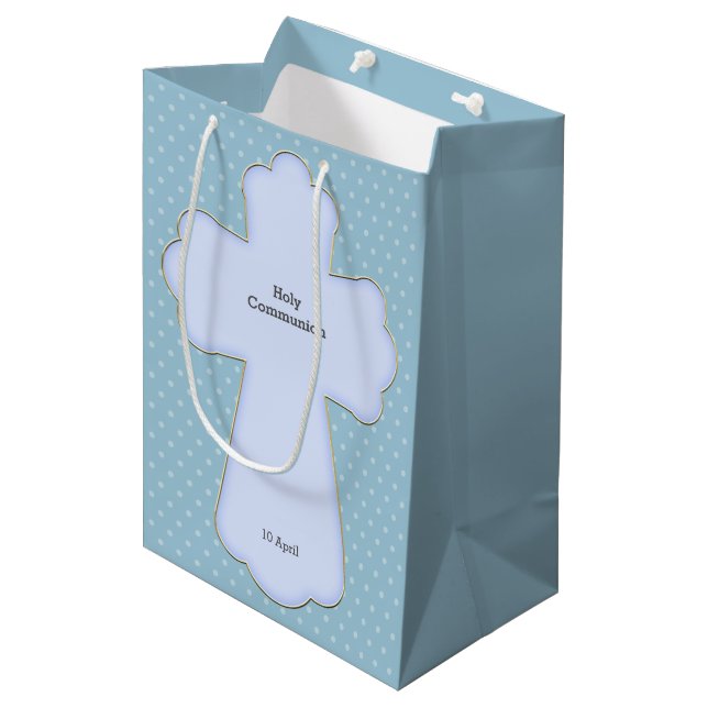 Christening cross boy * choose background colour medium gift bag (Front Angled)