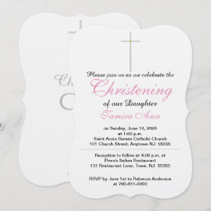 Christening Cross Daughter Pink White Invitation