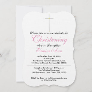 Christening Cross Daughter Pink White Invitation