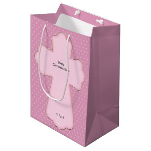 Christening cross girl * choose background colour medium gift bag