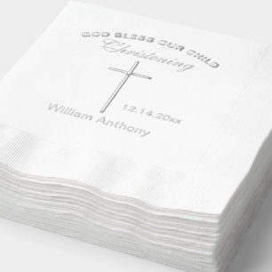 Christening Cross Name Foil Napkins