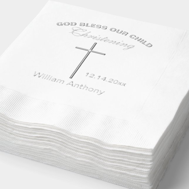Christening Cross Name Foil Napkins (Detail)