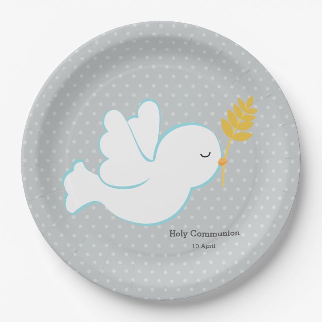 Christening dove * choose background colour paper plate (Front)