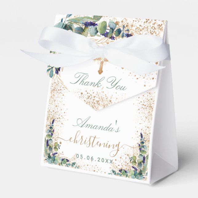 Christening eucalyptus glitter name thank you favour box (Front Side)