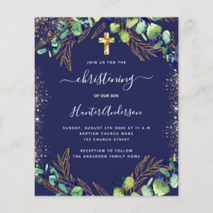 Christening eucalyptus greenery blue invitation flyer