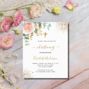 Christening eucalyptus rose budget invitation flyer