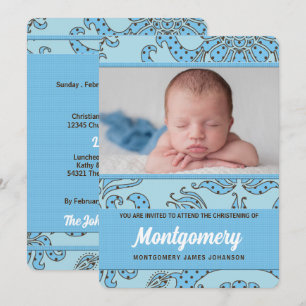 Christening for Baby Boy Blue and Brown Invitation