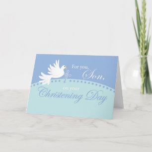Christening For Son, Dove on Blue Card