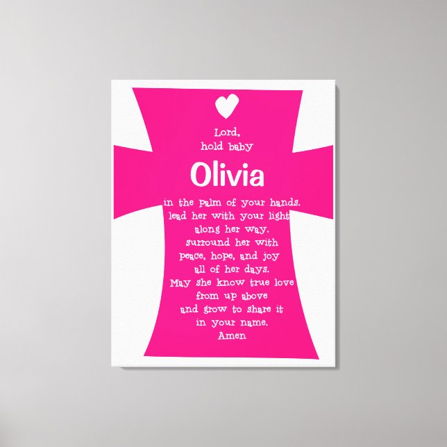 Christening Gift for Girl: Personalised Prayer Canvas Print (Front)