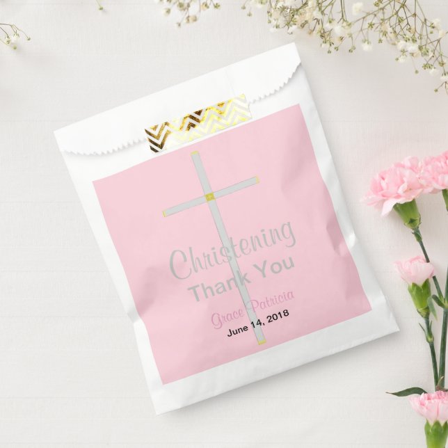 Christening Girl Pink Thank You Favour Bags (Sealed)