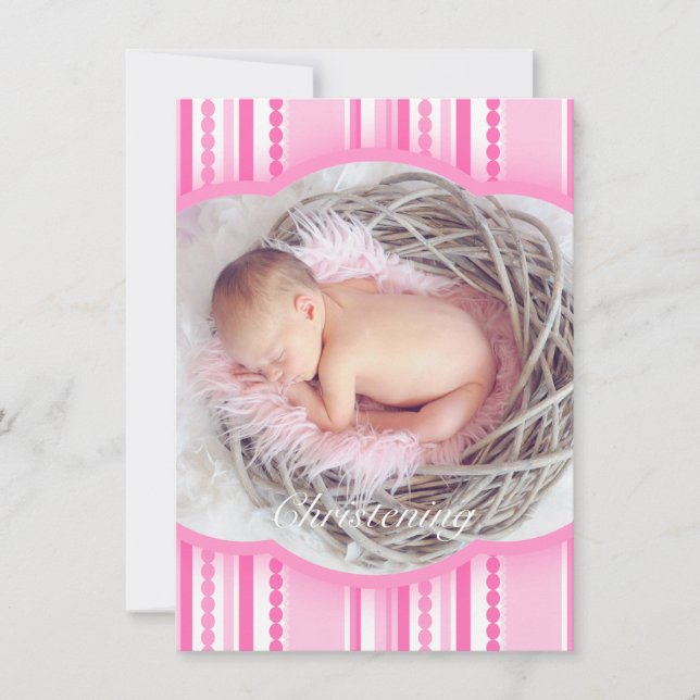 Christening girls photo announcement invitation (Front)