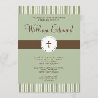 Christening Green Stripe Invitation