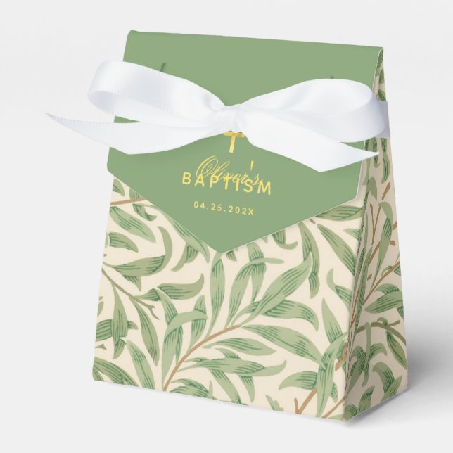 Christening Greenery William Morris Green Leaves Favour Box (Front Side)