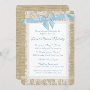 Christening Invitation Burlap and Lace Baptism
