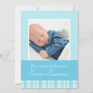 Christening invitation card - blue check