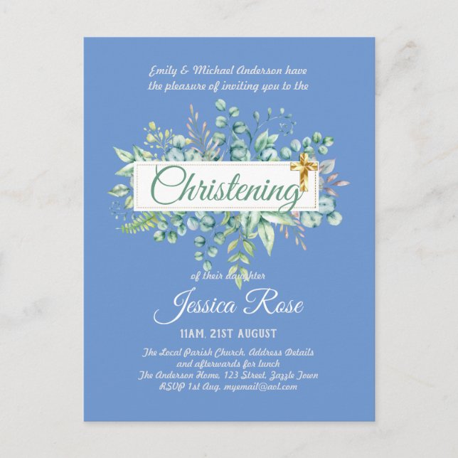 Christening Invitations Eucalyptus Greenery Budget (Front)