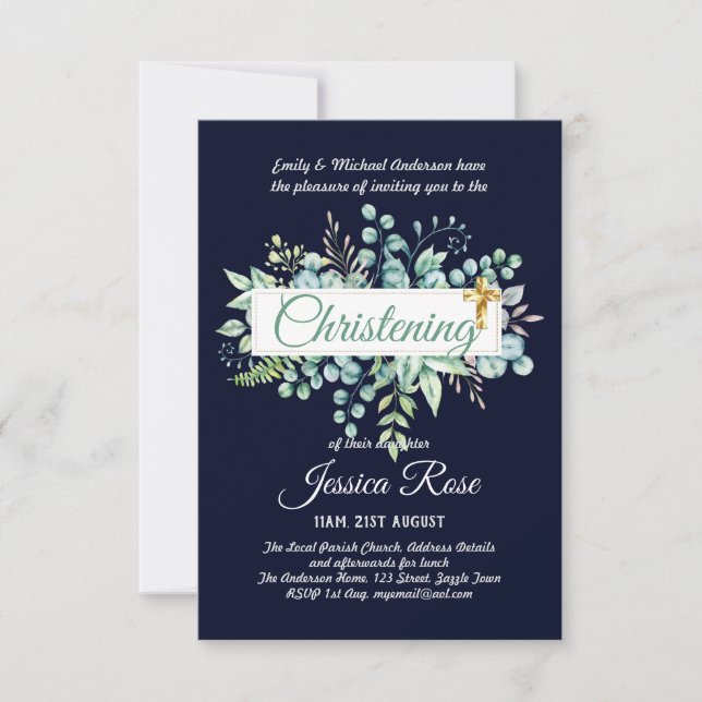 Christening Invitations Eucalyptus Greenery Budget (Front)