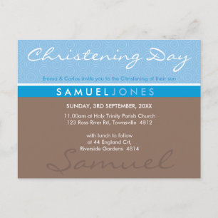 CHRISTENING INVITE simply groovy blue mocha brown