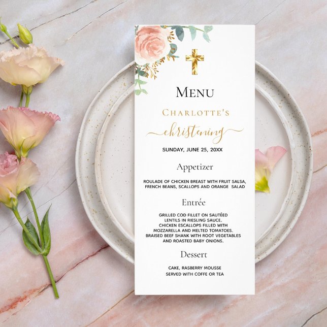 Christening Menu rose gold blush pink floral girl (Creator Uploaded)