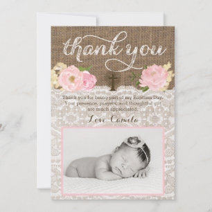 Christening or Baptism Rustic Photo Thank You Card