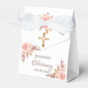 Christening pampas grass blush pink floral rose favour box