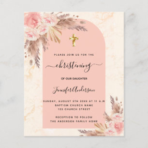 Christening pampas grass rose marble invitation