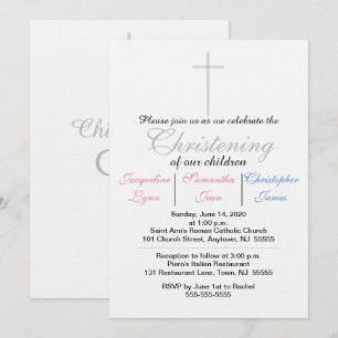 Christening Pink Blue Triplets Invitation