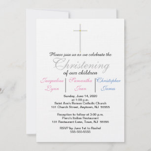 Christening Pink Blue Triplets Invitation
