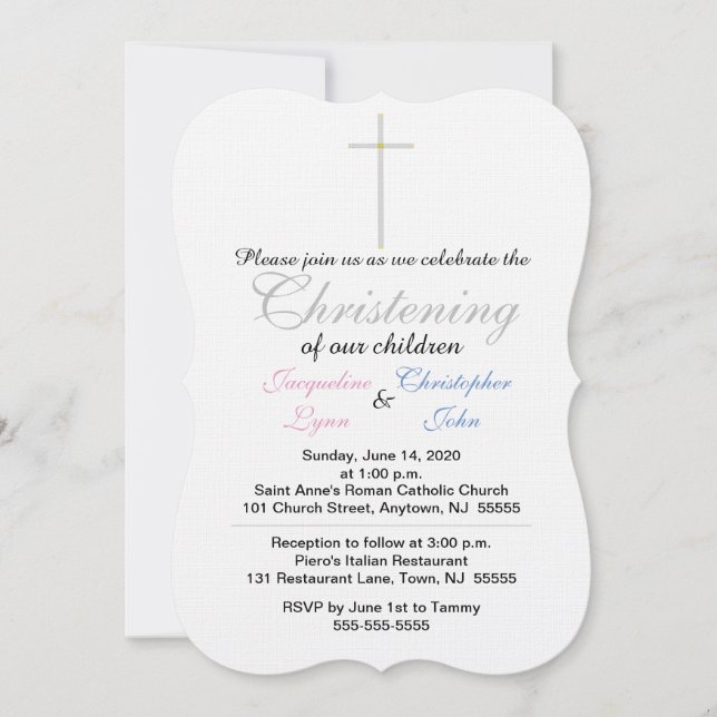 Christening Pink Blue Twins Invitation (Front)