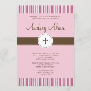 Christening Pink Stripe Invitation - Girl