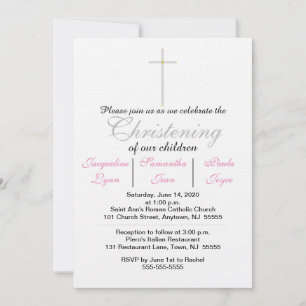 Christening Pink Triplets Invitation