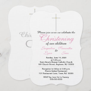 Christening Pink Twins Invitation