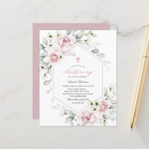 Christening Roses Floral Watercolor Invitation