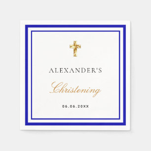 Christening royal blue white name baby boy napkin