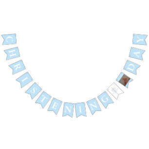 Christening Silver Cross Blue White Photo Bunting