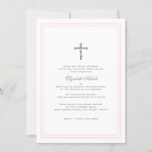 Christening Soft Pink and Brown Invitation