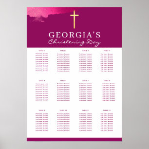 CHRISTENING TABLE PLAN 12 tables pink plum cross Poster