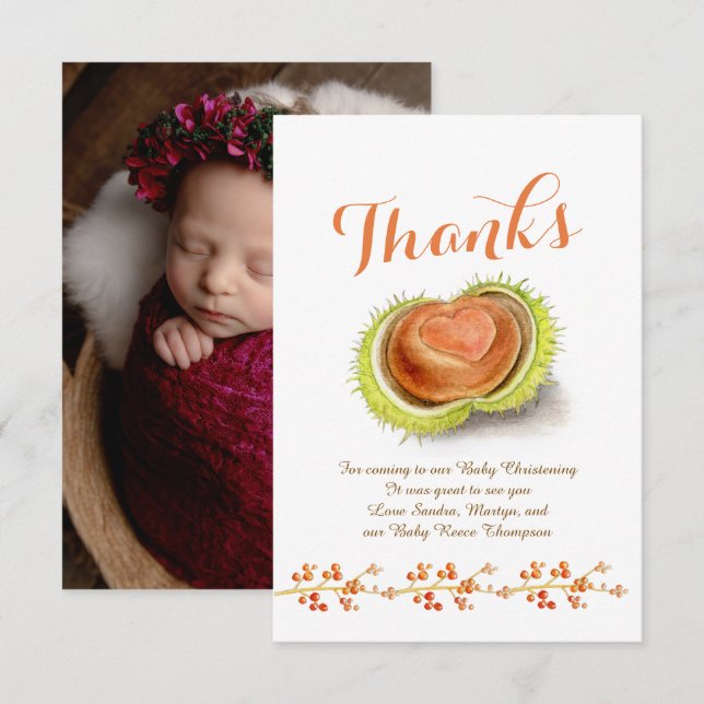 Christening thank you chestnut heart custom photo (Front/Back)