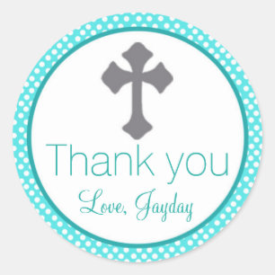 Christening Turquoise Label Cross Baptism Favour